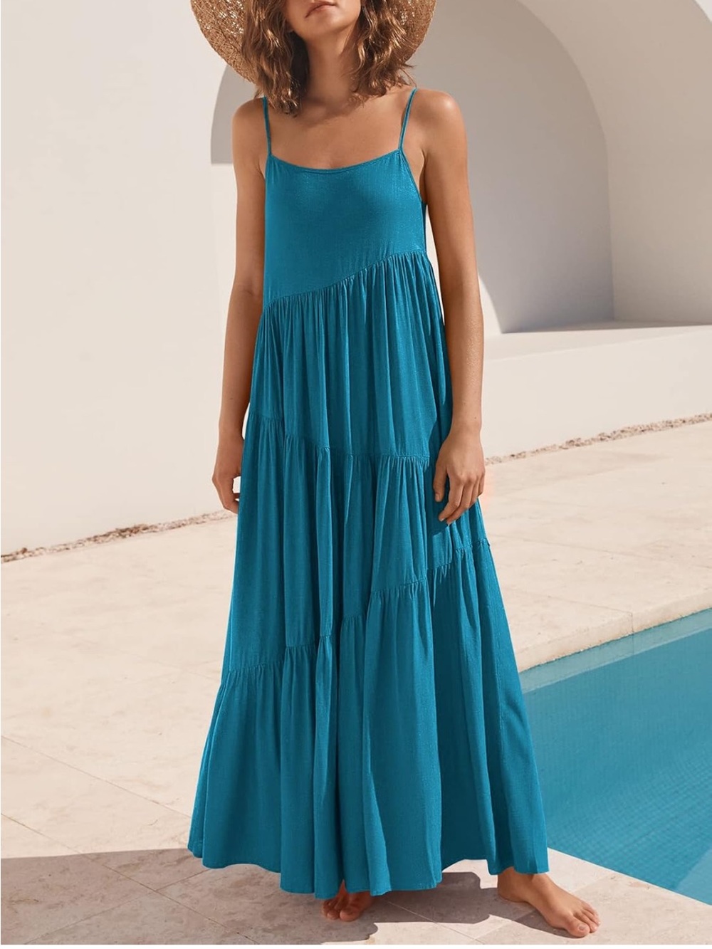 Strappy Teal Tiered Maxi Dress for Women